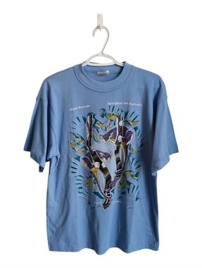 Vintage Light Blue Men's Graphic Tee – Aboriginal Art Night Possums Medium